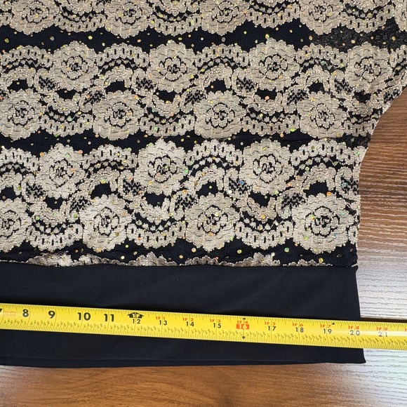 Dressbarn Woman 1X Top Black Gold Lace Sequined‎ Flutter Sleeve Party Blouse - Picture 11 of 13